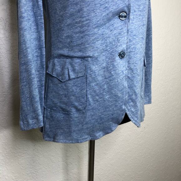 Majestic Filatures blue linen silk blend button front jacket size 3 or Medium - Picture 3 of 14